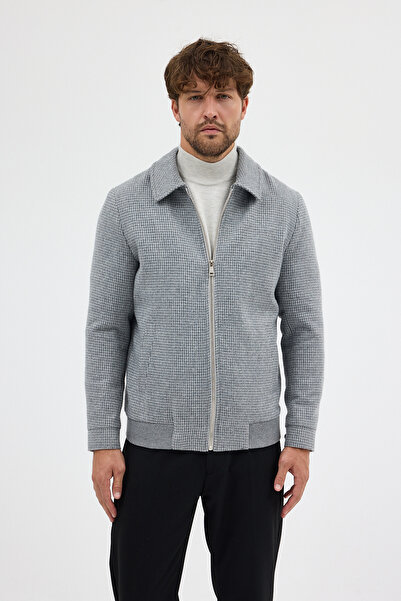 Frappoli Jorge Чоловічий сірий короткий кашеміровий пальто на блискавці з резинкою та гумкою