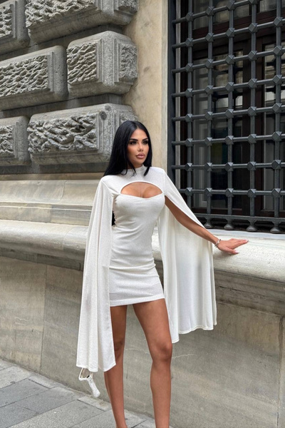 Love Fab Bat Sleeve Padded Cape Mini Dress