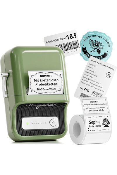 NiiMbot طابعة ملصقات بلوتوث B21، جهاز ملصقات ذاتية اللصق، تتضمن لفة واحدة مقاس 50 × 30 مم L