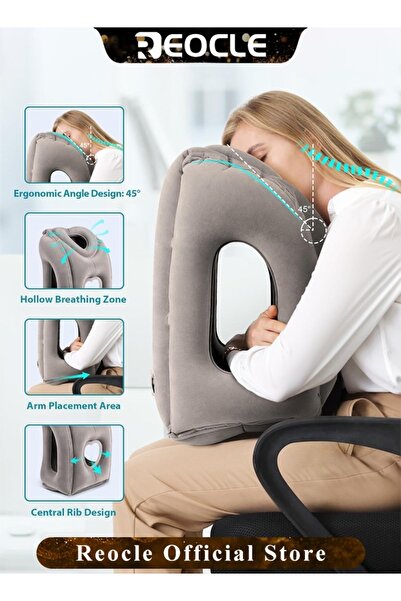 REOCLE Inflatable Travel Pillow Airplane Neck Pillow Comfortably Supports Head and Chin for Airplanes
