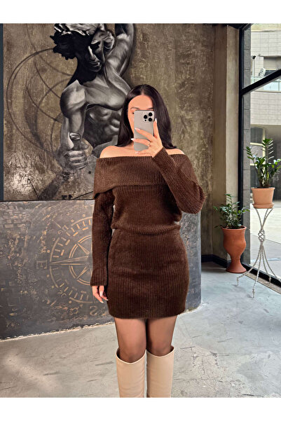 missswans Rita Madonna Yaka Kırçıllı Mini Elbise Kahve