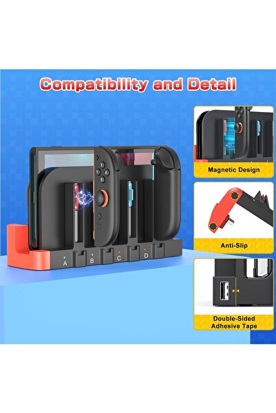 Other USB Charger Compatible with Nintendo Switch 2 and Joy-Con Controllers, 4-Port Magnetic Fast Charging
