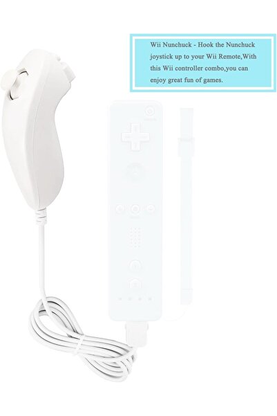 Other JINHEZO Replacement Nunchuk for Wii/Wii U, 2-Pack, White, Bluetooth