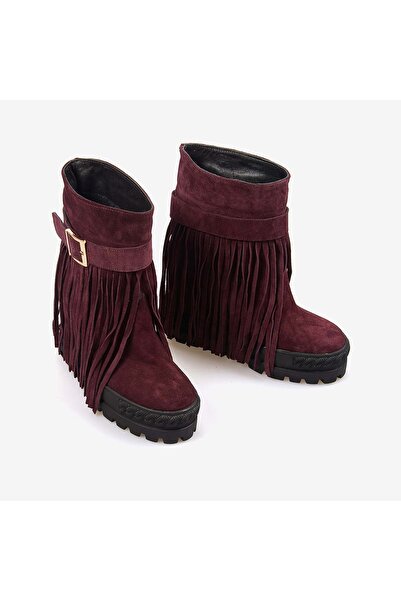 Rouge Hakiki Süet Deri Kalın Taban Gizli Topuk Kadın Bot 44215