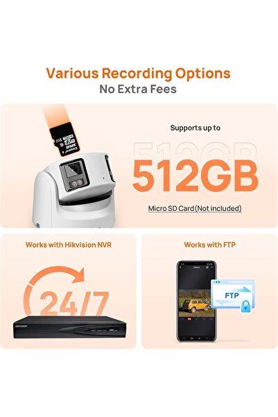 Hikvision DS-2CD2387G2P-LSU/SL ColorVu 8MP Panoramic Turret IP Camera, 4mm Fixed Lens, White