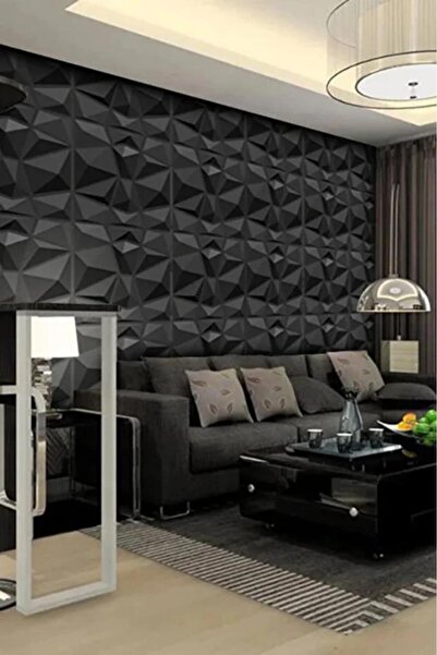 Renkli Duvarlar Siyah 3D Abs Geometrik Desenli PVC Dayanıklı Duvar Paneli 50c...