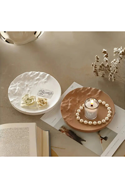 ODİ HOME 2 Pcs Multi-Purpose Decorative Embossed Plate Makeup Jewelry Organiz...