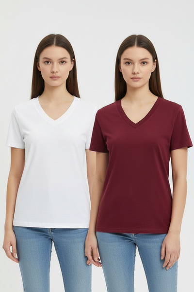 TWINTICKS Women's V-Neck Short Sleeve Casual Wear Cotton Two-Piece T-Shirt Se...