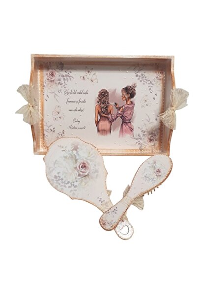 mixartstudiobym Set de gătit personalizat pentru mireasă – Tavă, oglindă și pensulă cu design floral elegant și ilustrații