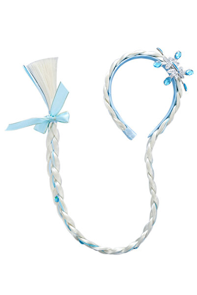 THK Accesoriu de păr, Rapunzel împletită cu flori și coroană - Albastru Cosmic