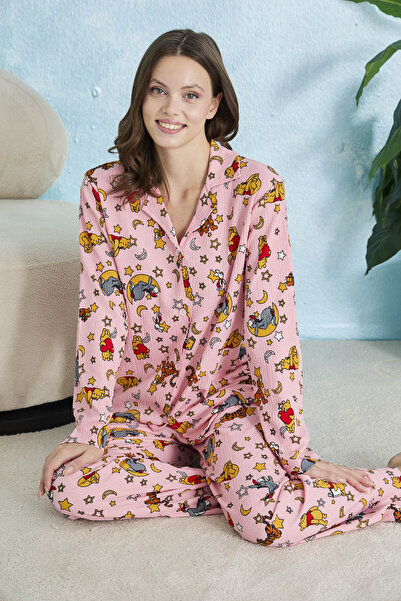 STELLAPİNK Winnie Karakterli Ay Yıldız Desenli Bürümcük Pijama Takımı