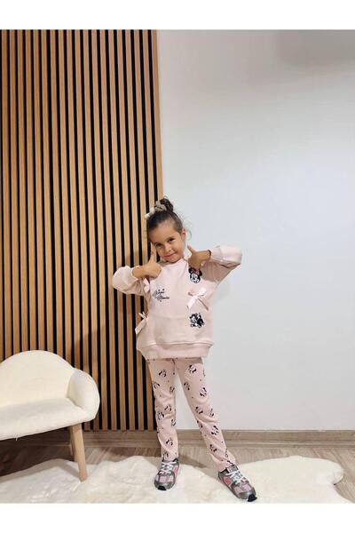 dolaş kids Mickey Mouse Embroidered Bow-Wristed Winter Girls' Double Set