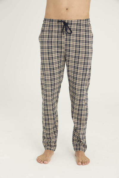 KLY Plaid Thin Single Bottom Comfortable Cotton Combed Pajamas - Beige Sweatpants