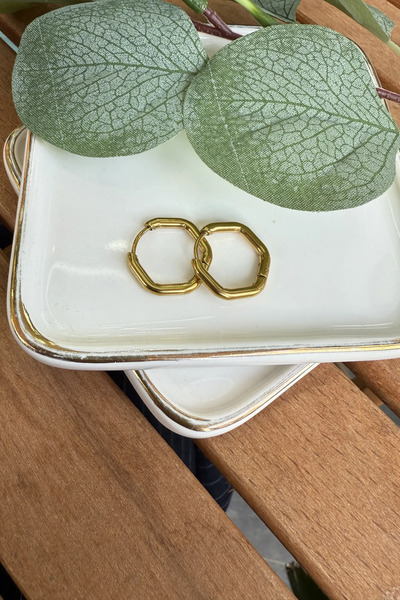 AURA ATELIER Steel Hexagon Hoop Earrings Diameter 1.5cm