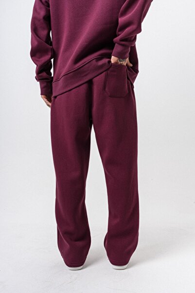 Respire Men's Basic Baggy Sweatpants with Text Detail Cherry