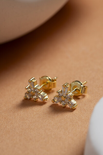 Elika Silver 925 Ayar Gümüş Baget Taşlı Üçgen Küpe