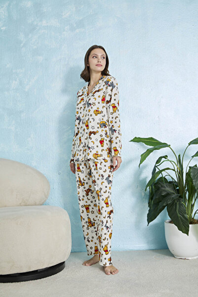 STELLAPİNK Winnie Karakterli Ay Yıldız Desenli Bürümcük Pijama Takımı