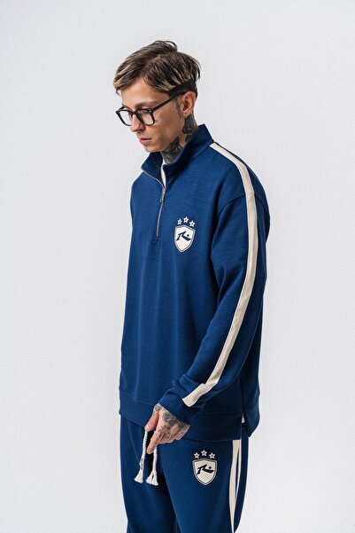 Respire Ανδρικό φούτερ με λεπτομέρεια ρίγες και μισό φερμουάρ, μπλε ναυτικό