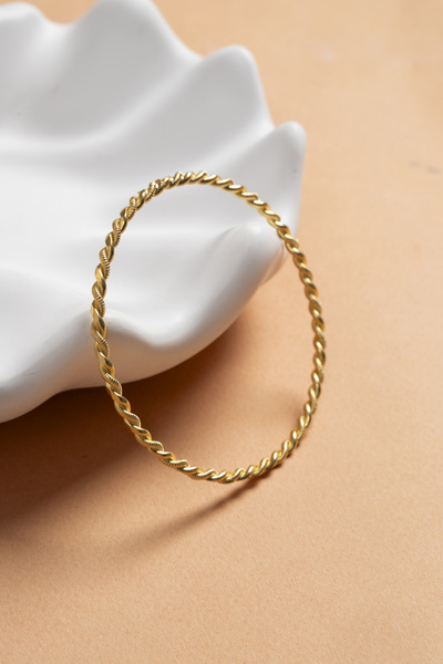 Elika Silver 925 Ayar Gümüş Burgu Model Gold Bilezik / Burgu Bileklik