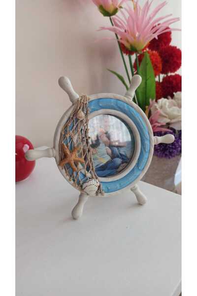 Hureggo إطار صورة موديل دفة السفينة البحرية العتيقة مقاس 22 × 22 سم