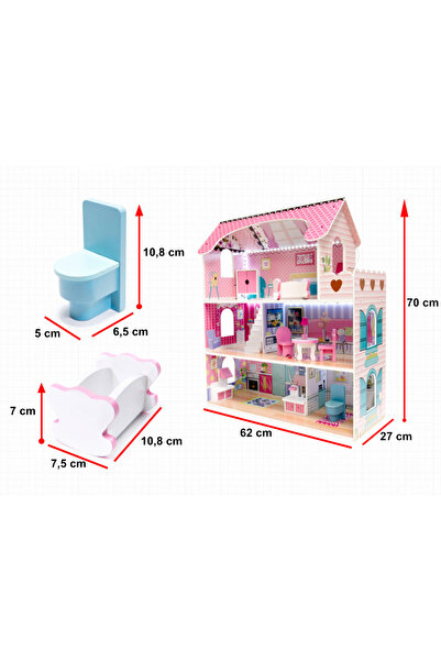 Ikonka Casuta din lemn pentru papusi Ikonka, cu 3 etaje, echipata cu mobilier si led-uri, dimensiune 62 x 2