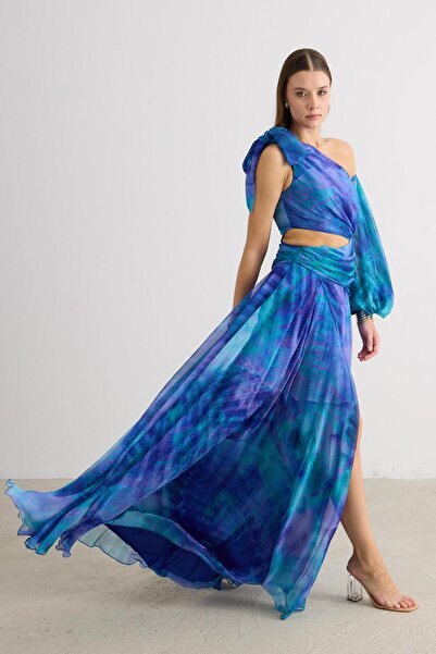 Carmen Mor Tek Kol Empirme Şifon Abiye Elbise