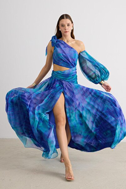 Carmen Mor Tek Kol Empirme Şifon Abiye Elbise