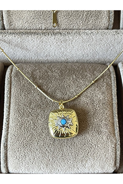 Rupen Kraft 316 L Surgical Steel Turquoise Stone Antique Model Locket Steel Necklace