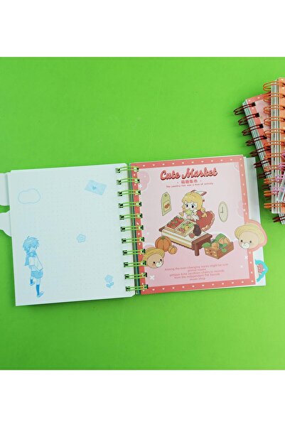 Gift Moda Cute Market Hologram Cover 4-Compartment Spiral Notebook