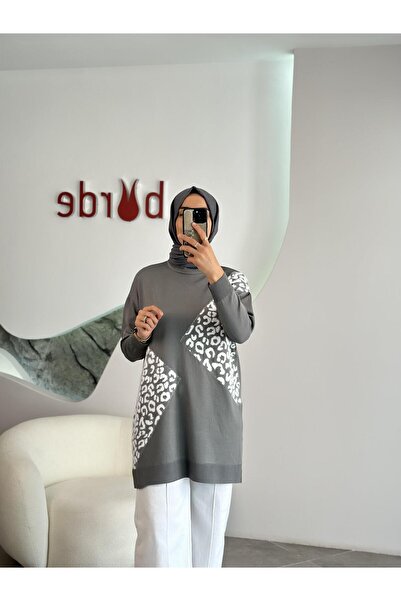 Armine Trend Leopar Desenli Tunik 25YTD4109 Gri