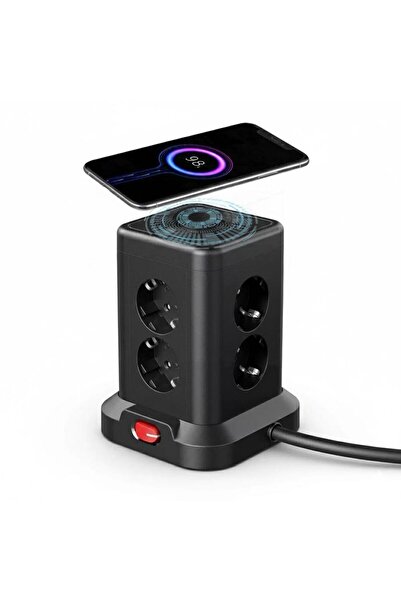 asua Akım Korumalı Priz Kablosuz Şarj İstasyonu 7x Soket 3x USB 1xType-C Kabl...