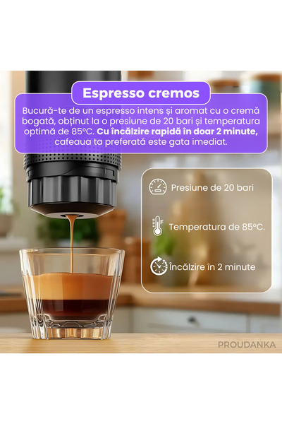 PROUDANKA 3-in-1 Portable Espresso Machine, Rechargeable-20 Bar, Capsules and Ground Coffee, Rapid&Compact