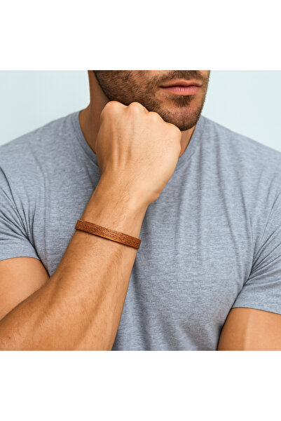 Tesbihane Men's Copper Bracelet - Wave Pattern - Flexible Structure