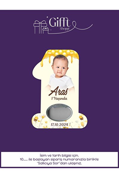 giftshoppi Resimli - Bal Konsept 1 Rakam açacak yenidoğan doğum günü magnet h...