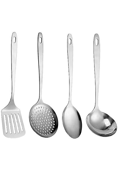 ELEGANT HOME طقم ملاعق طبخ 4 قطع من الفولاذ المقاوم للصدأ لون فضي لماع