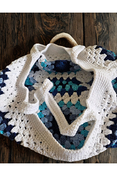 lupi El örgüsü motifli çanta mavi motifli çanta