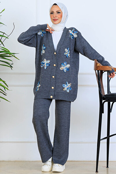 benguen Σετ ζακέτα με λουλούδια S1001 Ανθρακί