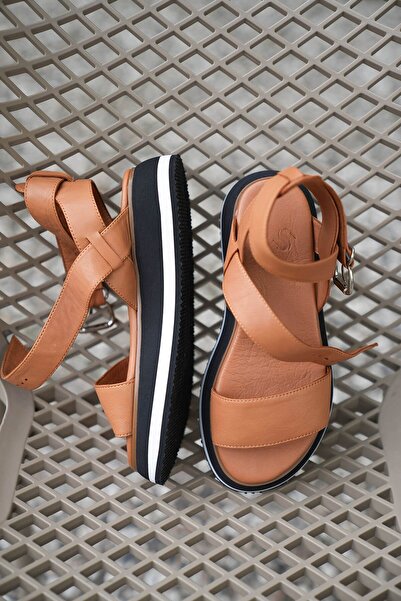 SHOEMOL SKD-008 Taba Deri Kadın Sandalet