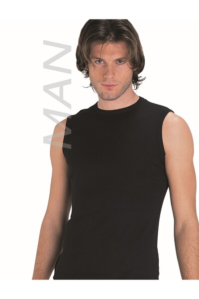 GUNERI UNDERWEAR قميص داخلي رجالي أسود بدون أكمام من Ribana مصنوع من القطن بن...