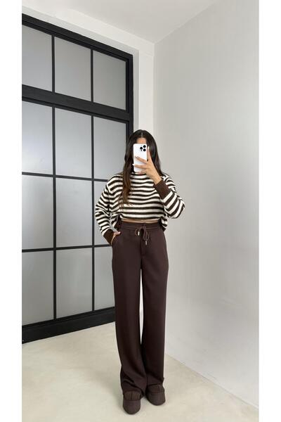 Gaus Kahve Kuşaklı Cepli Modal Kumaş Pantolon GAUS-00539