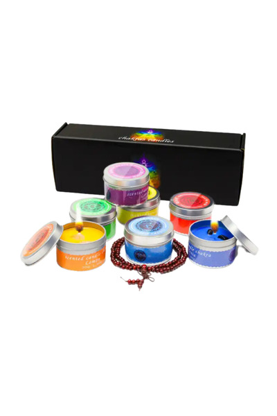 OEM Set 7 Chakra Candles with Crystals and Essential Oils - Harmony for Mind, Body, and Spirit