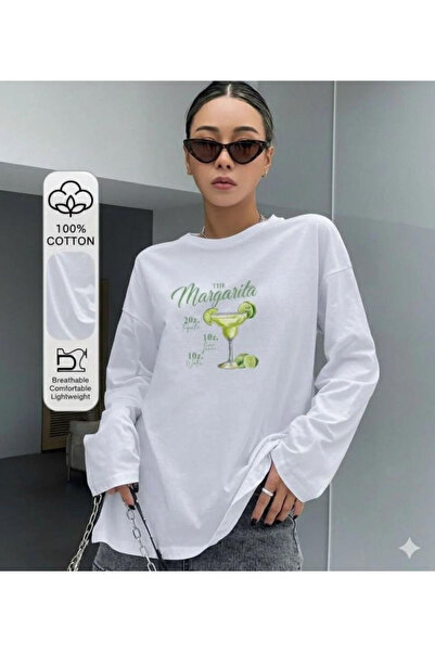 npLStore تي شيرت نسائي بأكمام طويلة وياقة قارب مطبوعة من مارغريتا للموسم الجديد