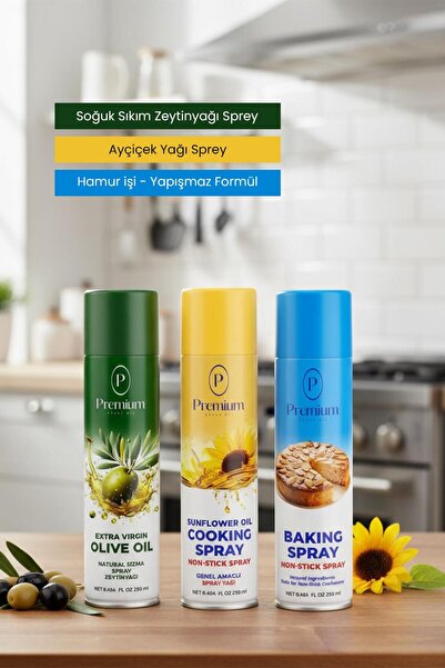 Premium Sprey Yağ Serisi, Baking,Cooking ve Olive Oil, Pratik Kullanım Sağlık...