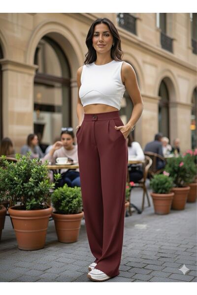 Miss Ariena Γυναικείο μαύρο καλούπι ψηλής μέσης παντελόνι palazzo