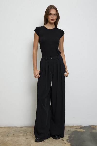 QANU Παντελόνι Palazzo Μαύρο