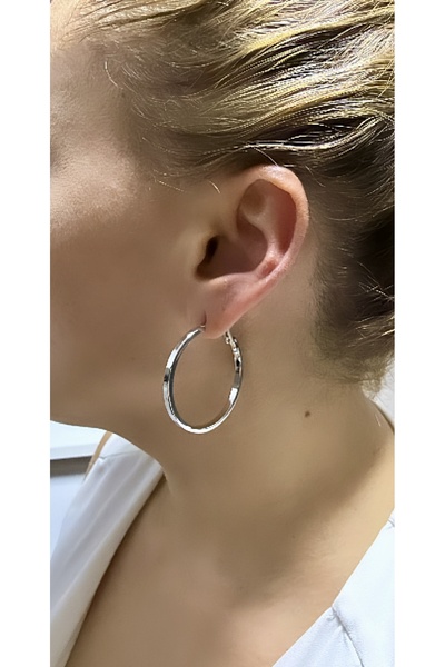 VNS Accessories Rodyum Kaplama Düz Model Halka Küpe (4 cm)