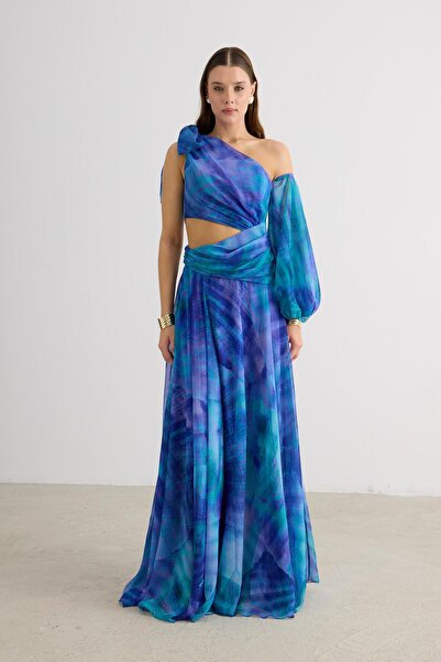 Carmen Mor Tek Kol Empirme Şifon Abiye Elbise