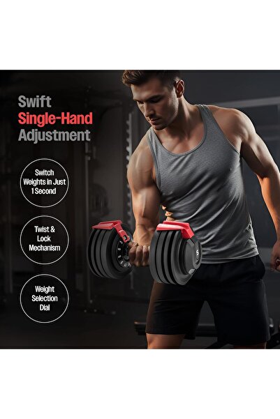 Sparnod Fitness SAD-24 Adjustable Dumbbell 24kg, 12 Weight Levels, Quick Adjust, Safety Lock & Rack