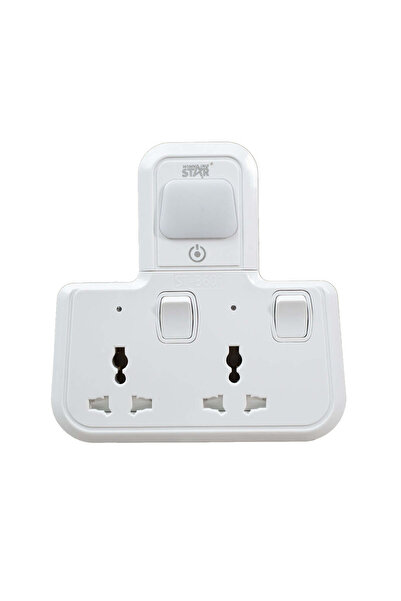 WINNINGSTAR 2-Outlet UK Plug Extension Socket (ST-3601), 10A/2500W with Night Light for Home or Office