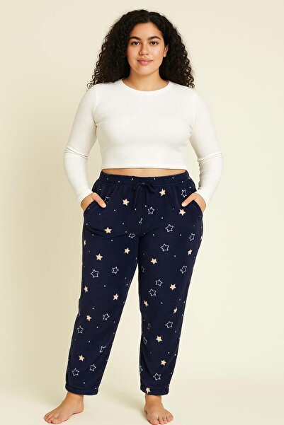 Pemilo Women's 401 Plus Size Fleece Single Bottom with Pockets Dark Blue